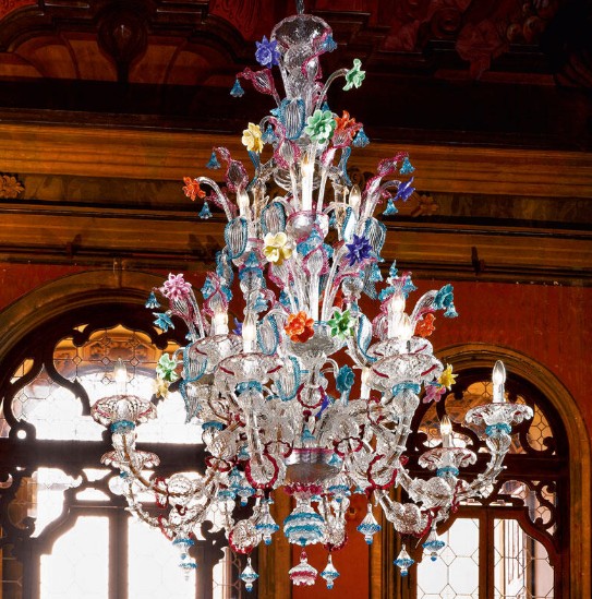 Handblown Murano glass chandelier inside Hotel Danieli
